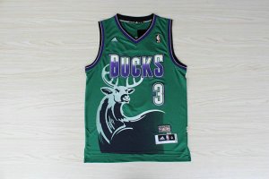 Maillot De Basket Milwaukee Bucks Brandon Jennings 3 Back to Ancient Big Deer Head Tissus Sportif Fans Edition Vert